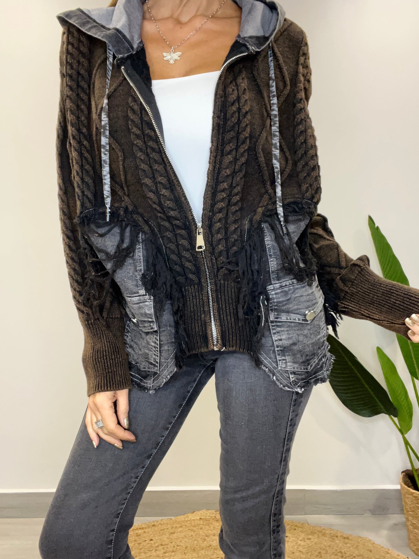 Chaqueta mezclilla Tejida Andy Café