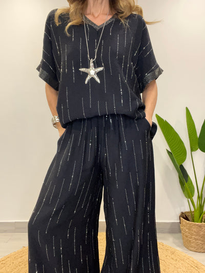 Conjunto Lino viscoso/Brillo Divino (2 piezas) Negro