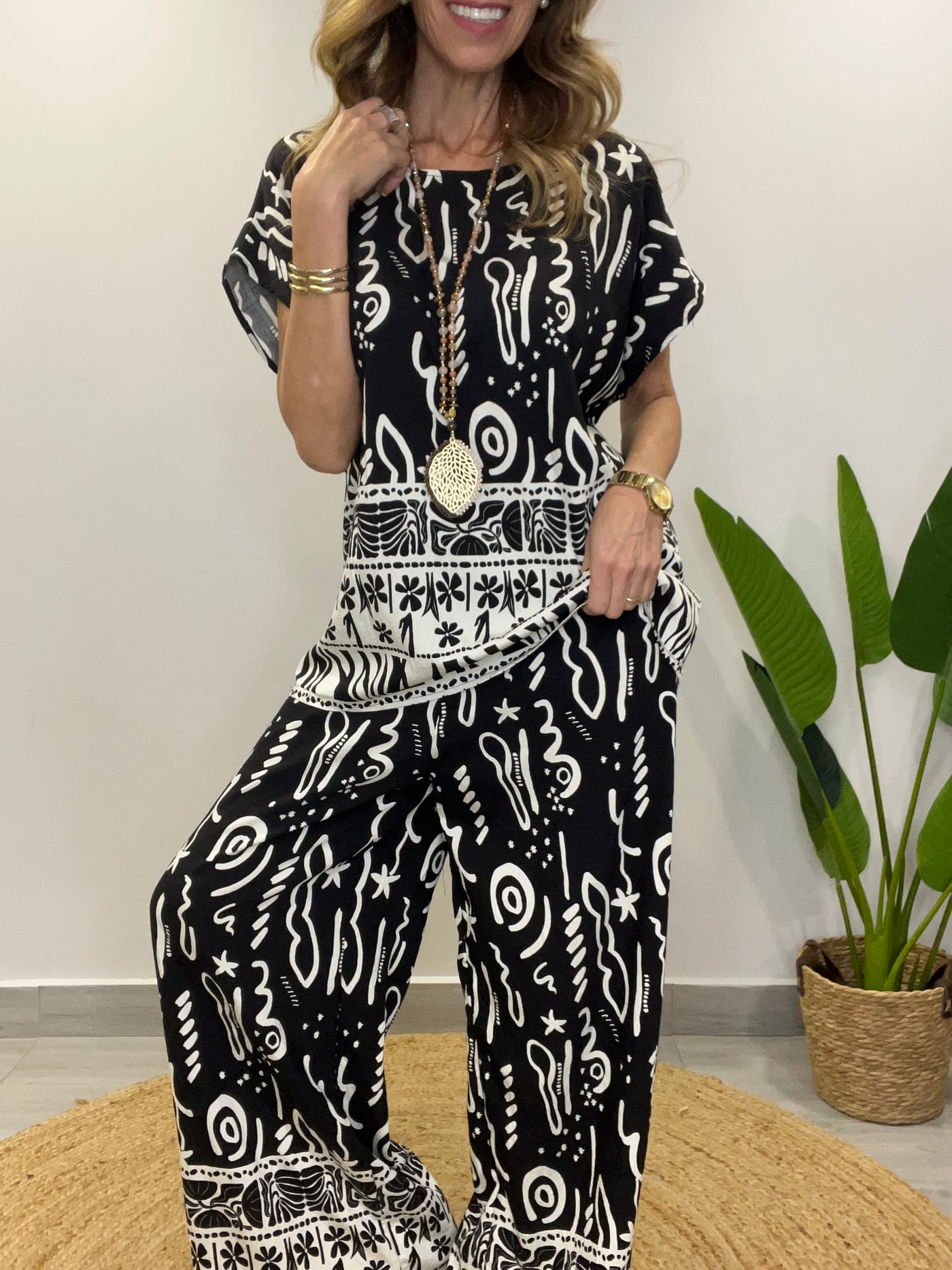 Conjunto Tahiti negro/blanco (2 piezas)