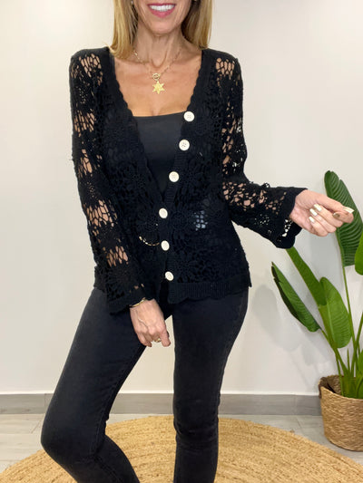 Chaleco Macramé Romántico Negro