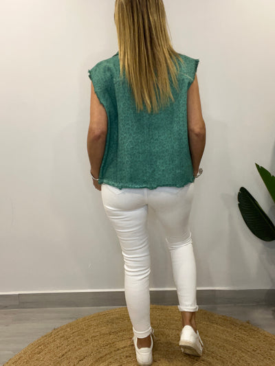 Chaqueta mezclilla sin manga verde