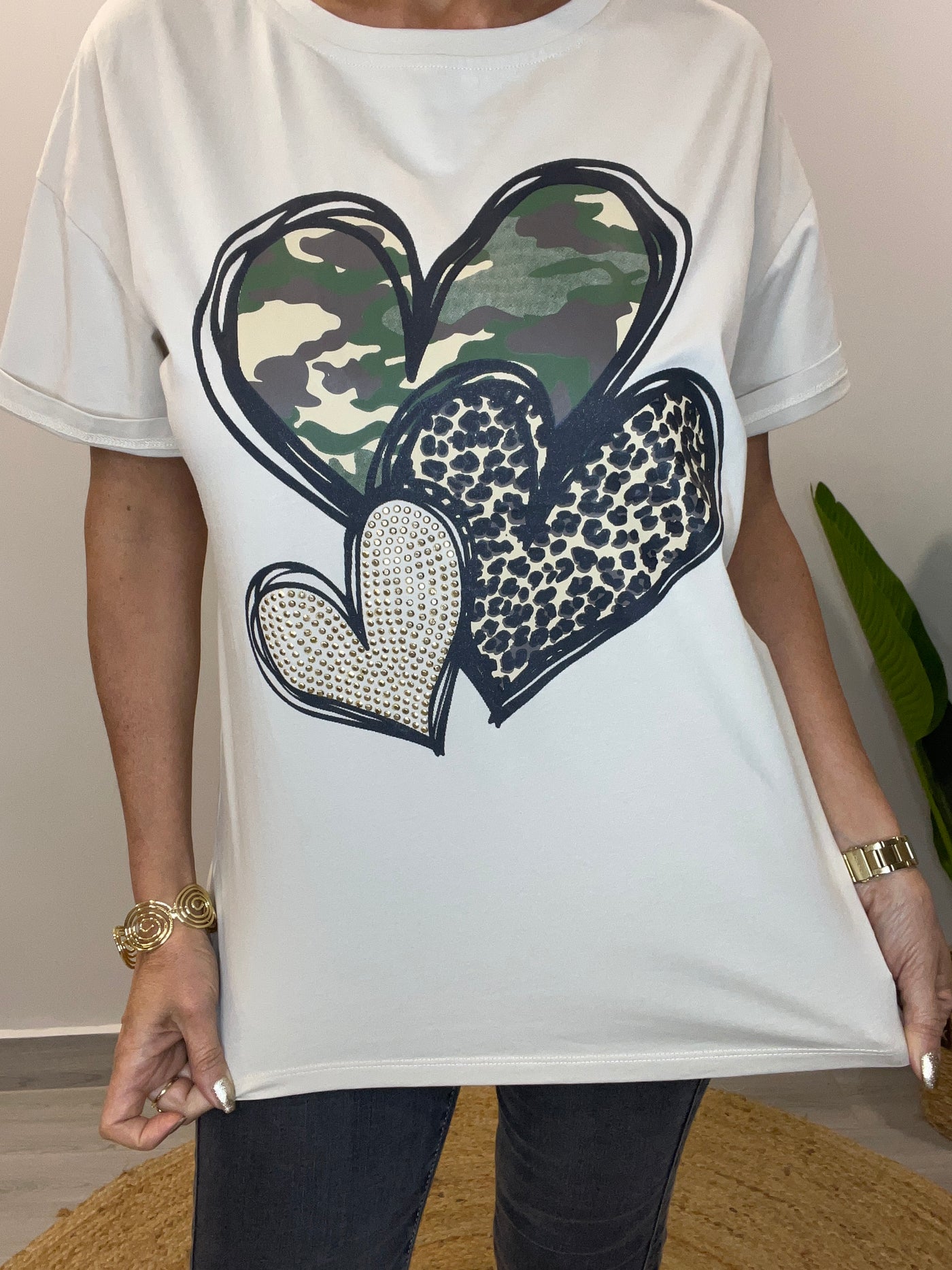Polera Corazones Beige