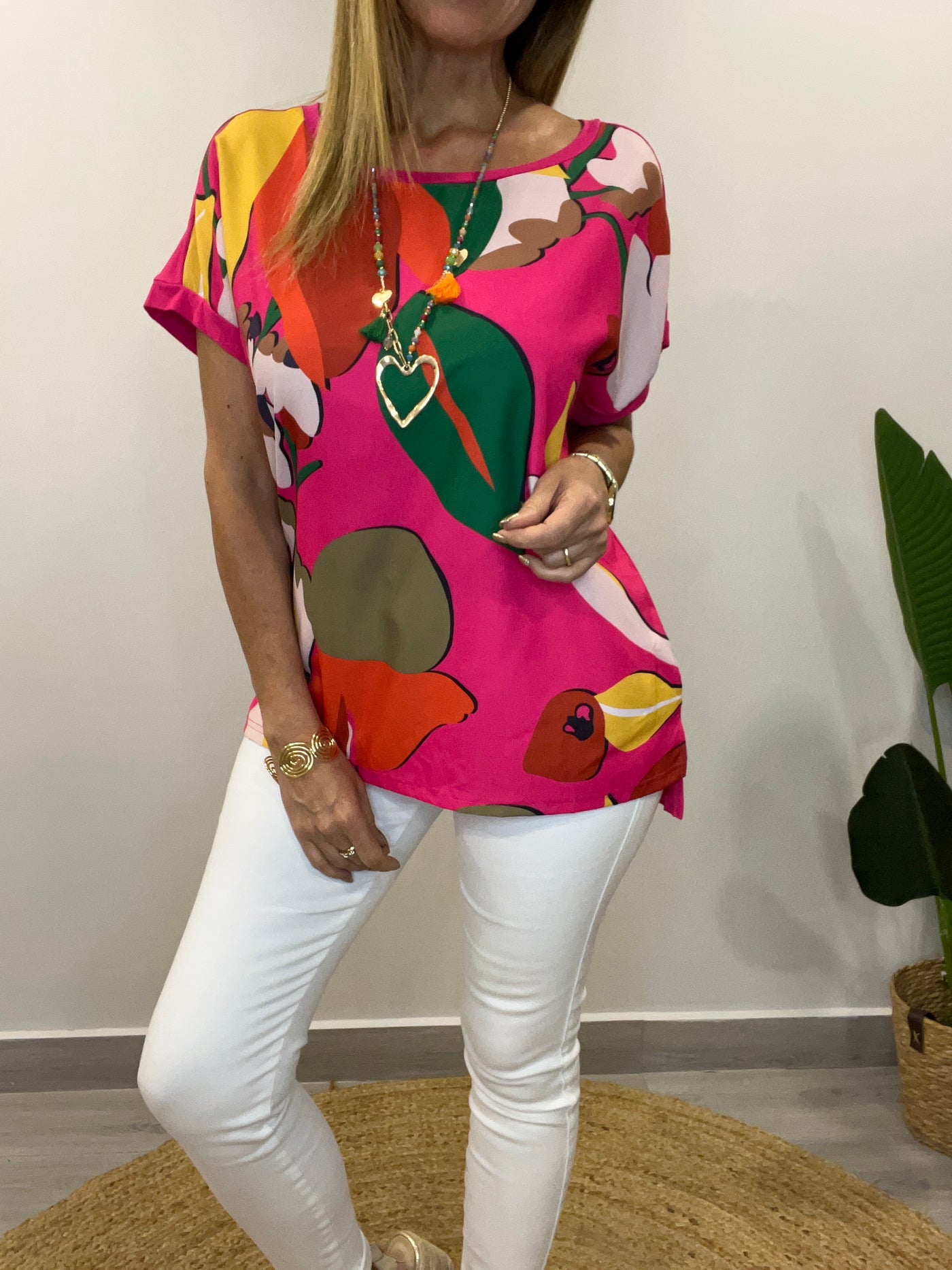 Polera Satín/Algodón Keny Fucsia