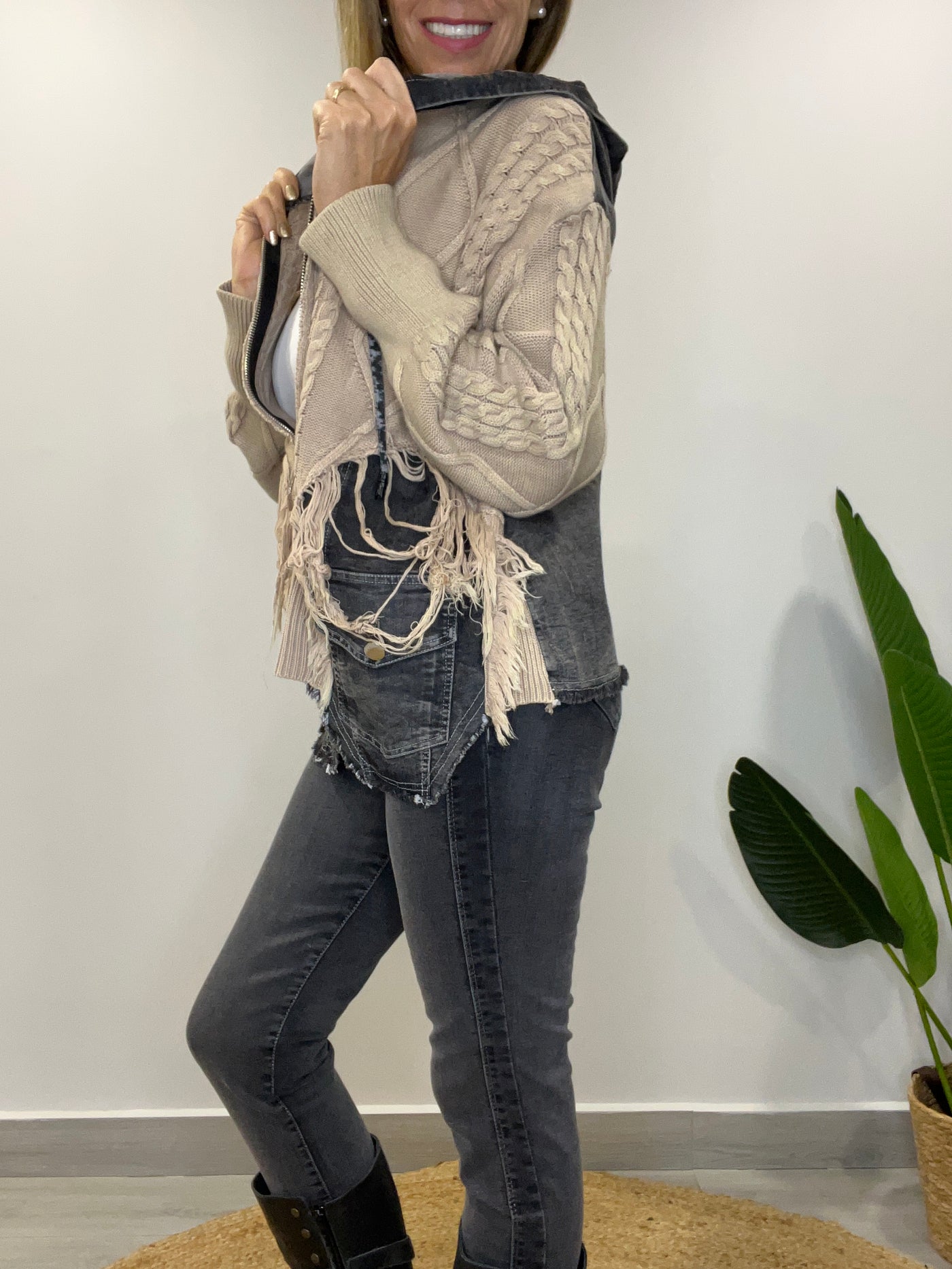 Chaqueta mezclilla Tejida Andy Beige
