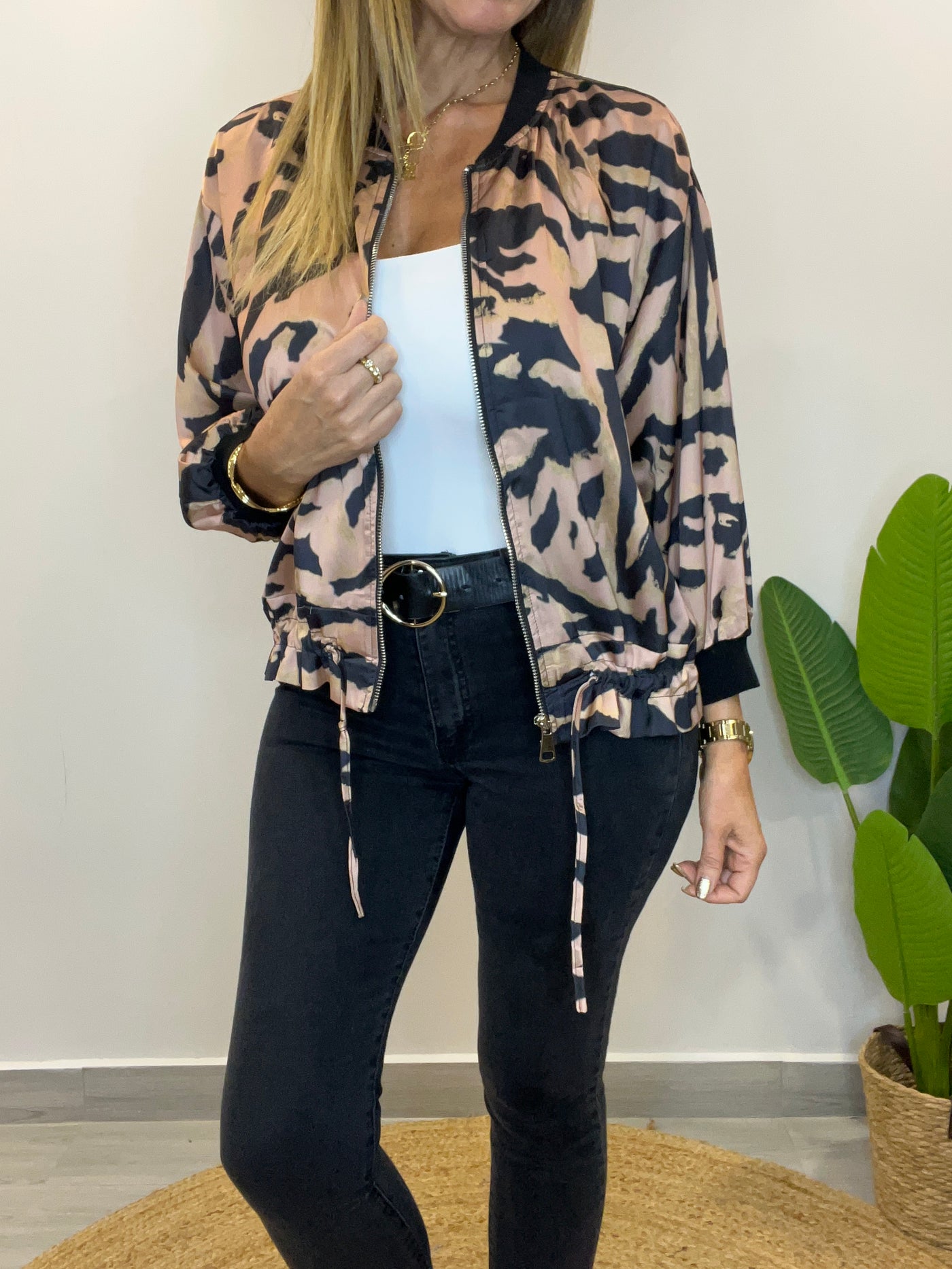 Bomber Raso Print Camel