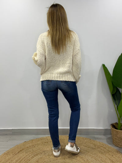 Sweater Flor textura Ivory