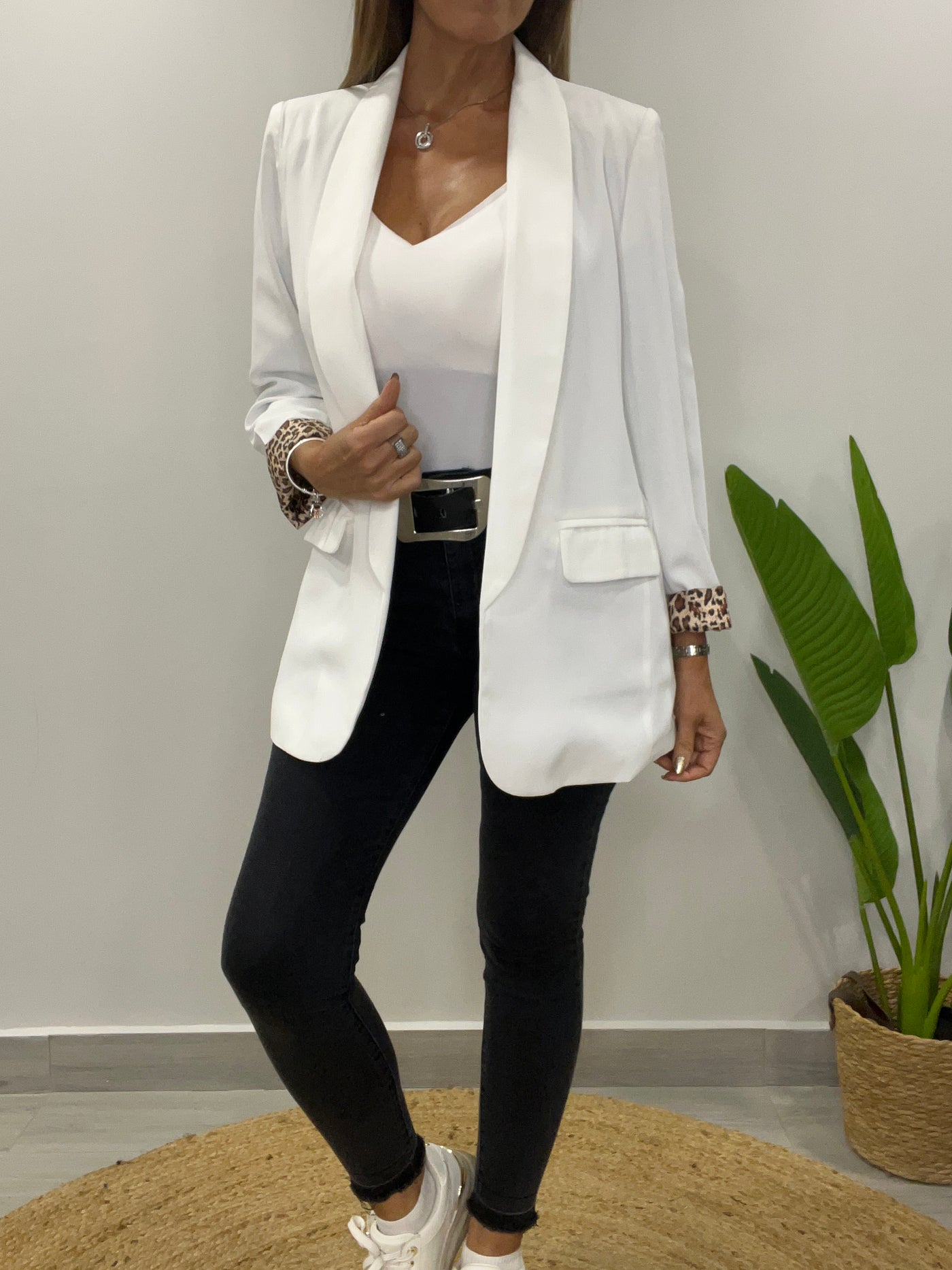 Blazer liso fondo Print Blanco