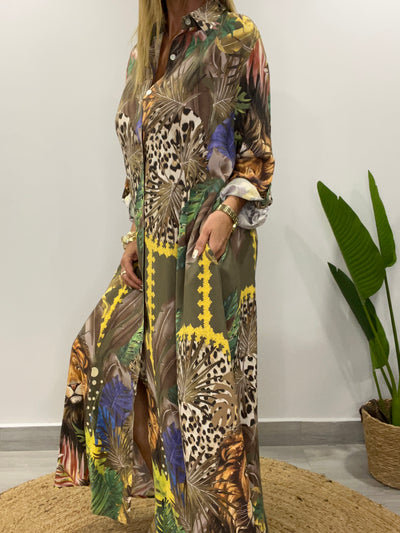 Vestido Italiano Camisero Salvaje Oliva