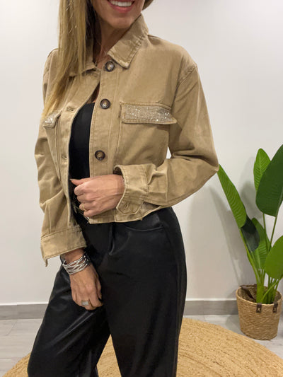 Chaqueta corta mezclilla Circón Beige
