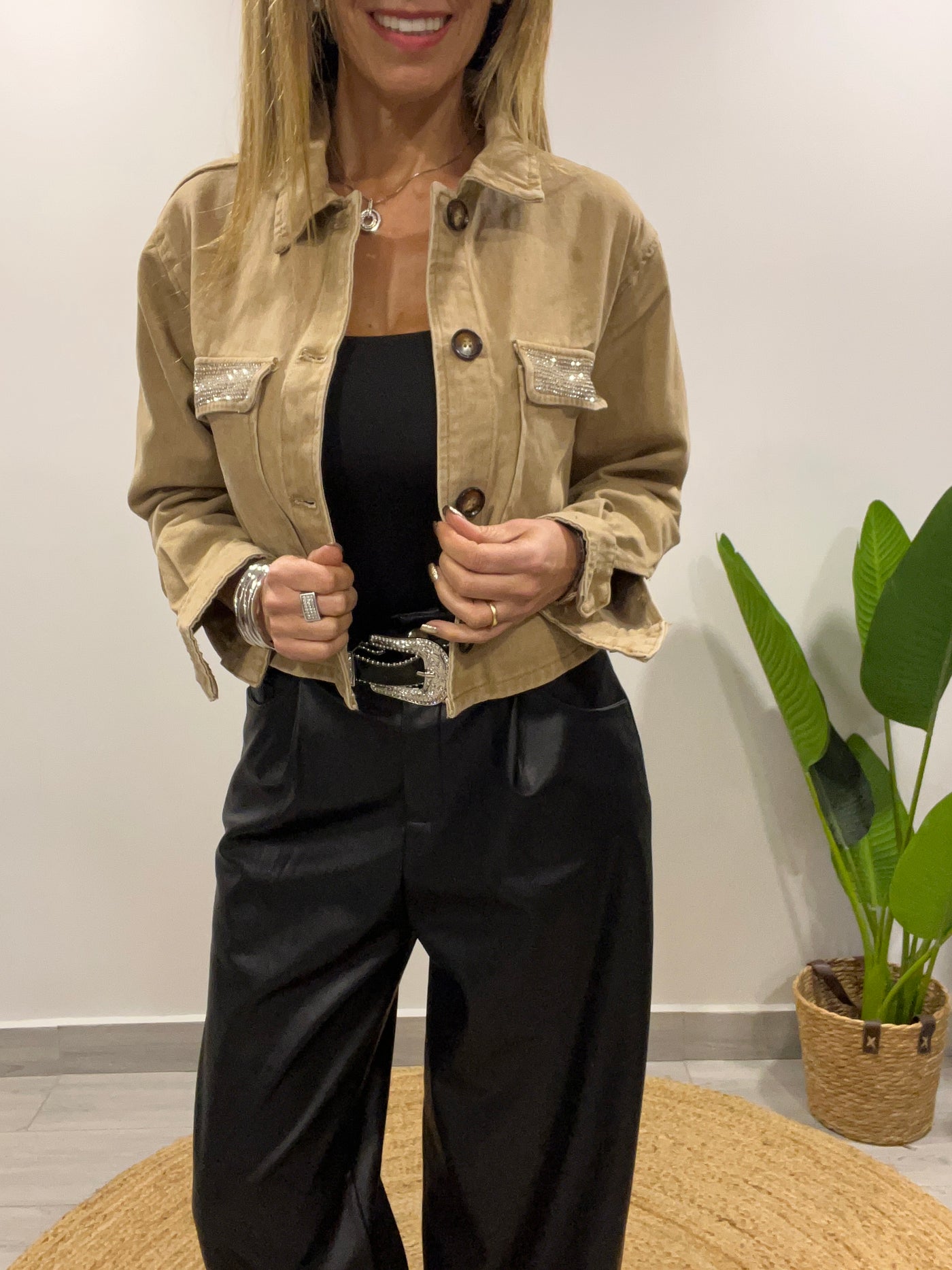 Chaqueta corta mezclilla Circón Beige