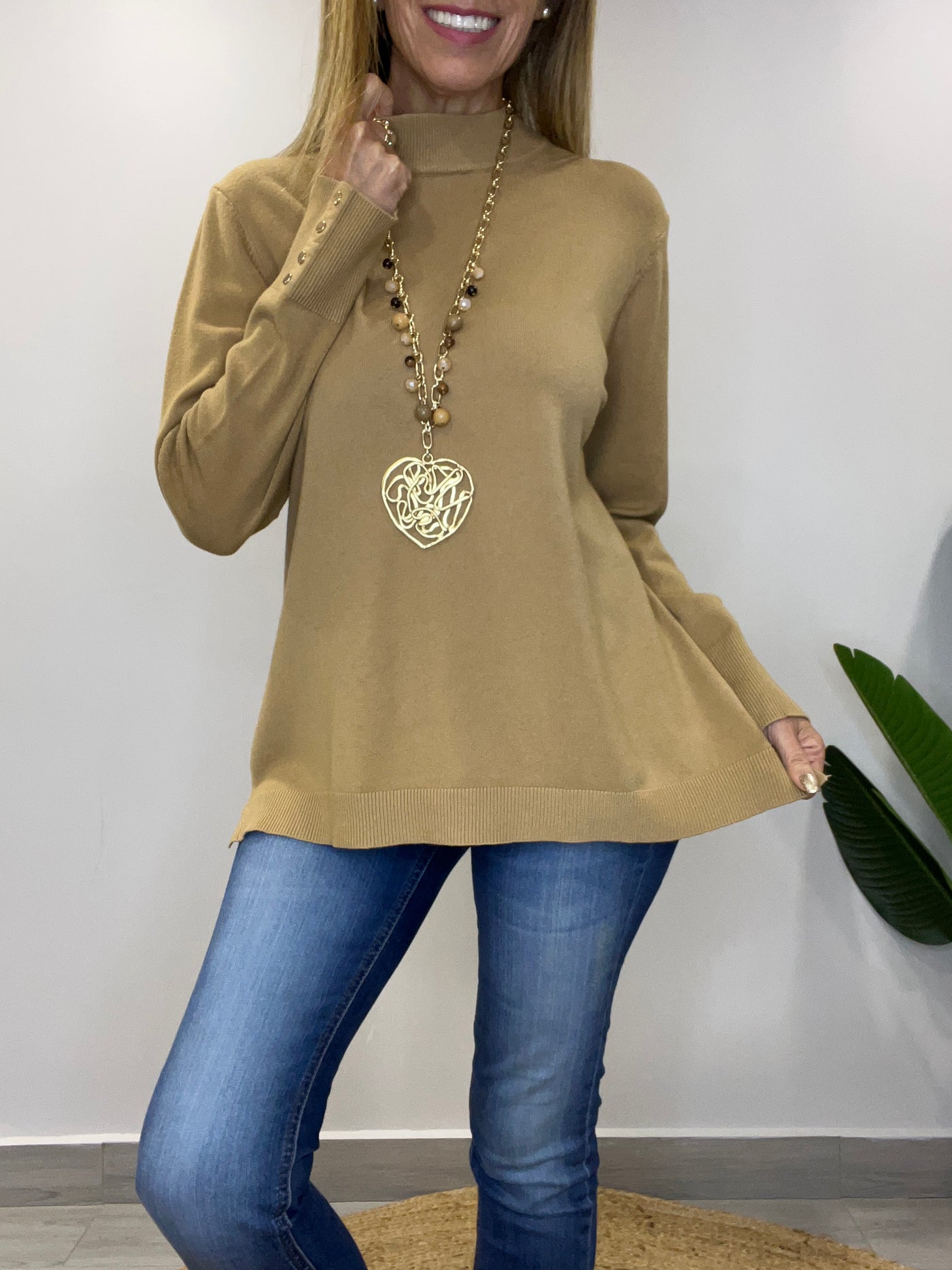 Sweater cuello medio Amalfi Camel