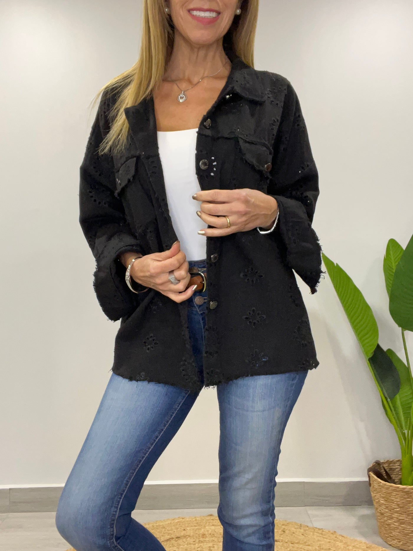Chaqueta mezclilla Broderie Blondi Negra