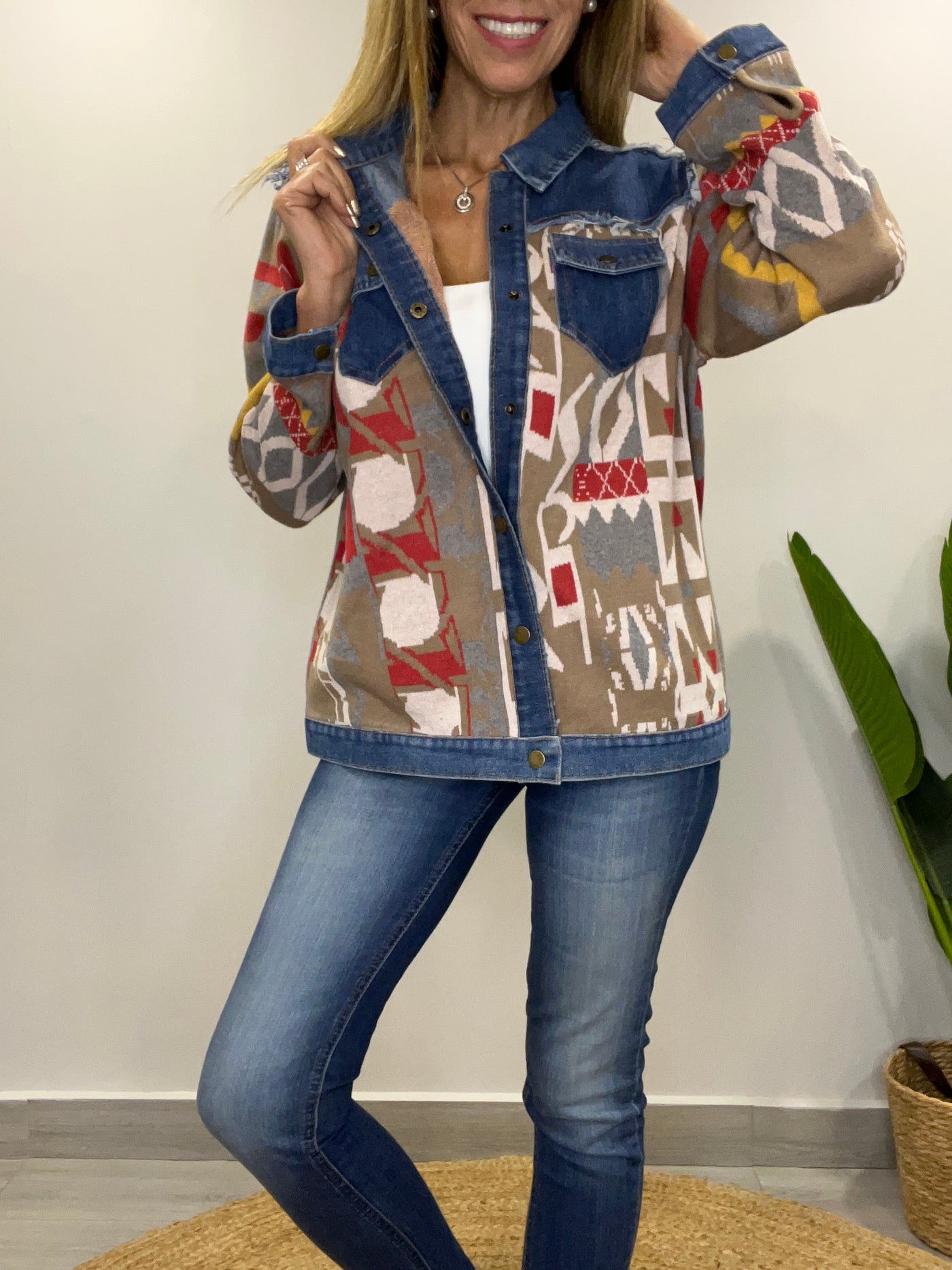 Chaqueta tejida Sinigual taupe/beige