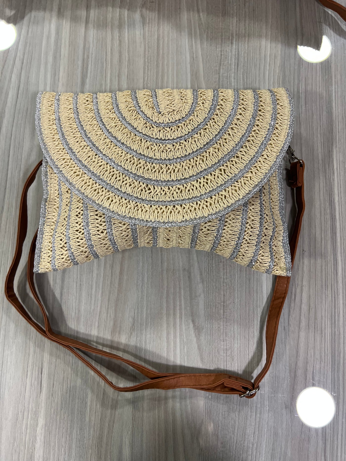 Cartera Rafia beige/plateado