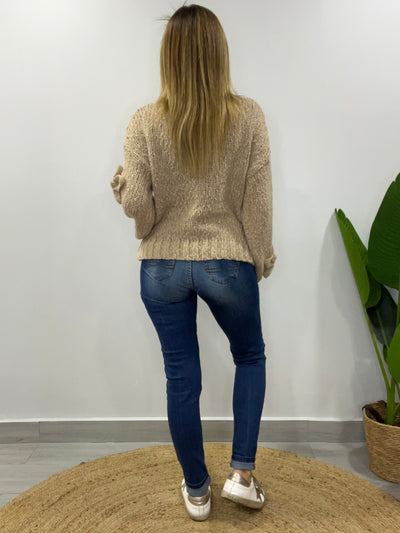 Sweater Flor Textura Camel