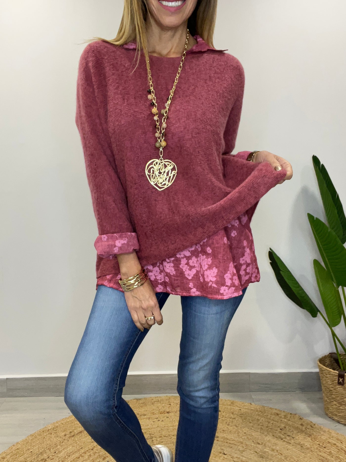 Sweater Italiano cachemira y camisa vino