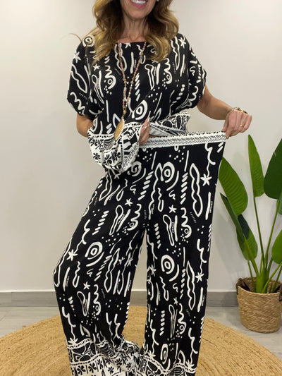 Conjunto Tahiti negro/blanco (2 piezas)