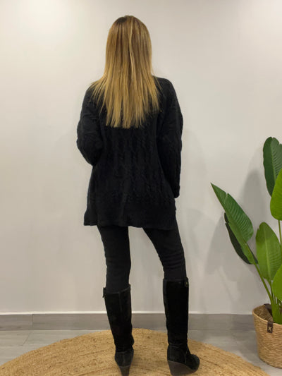 Maxi Sweater Lana espiral negro