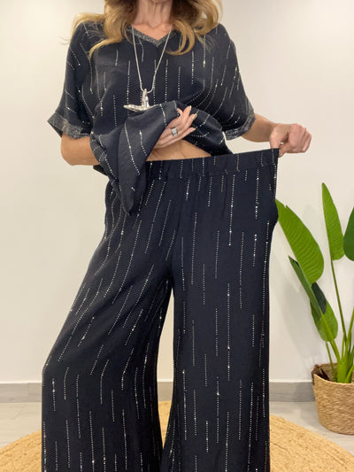 Conjunto Lino viscoso/Brillo Divino (2 piezas) Negro