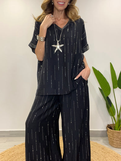 Conjunto Lino viscoso/Brillo Divino (2 piezas) Negro