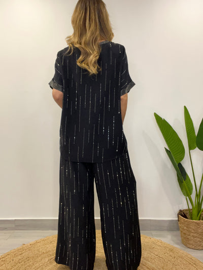 Conjunto Lino viscoso/Brillo Divino (2 piezas) Negro