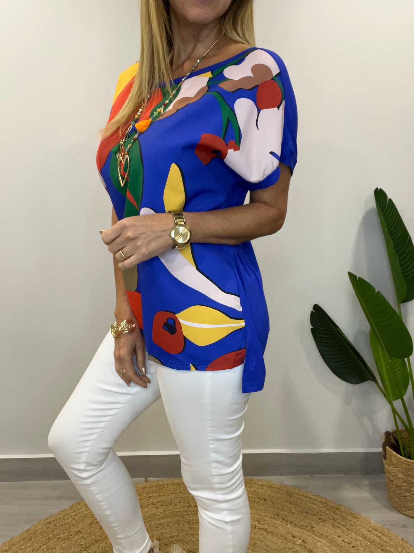 Polera Satín/Algodón Keny Azulino