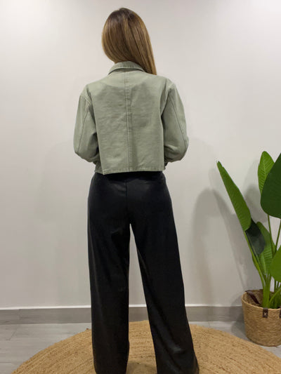 Chaqueta corta mezclilla circón musgo