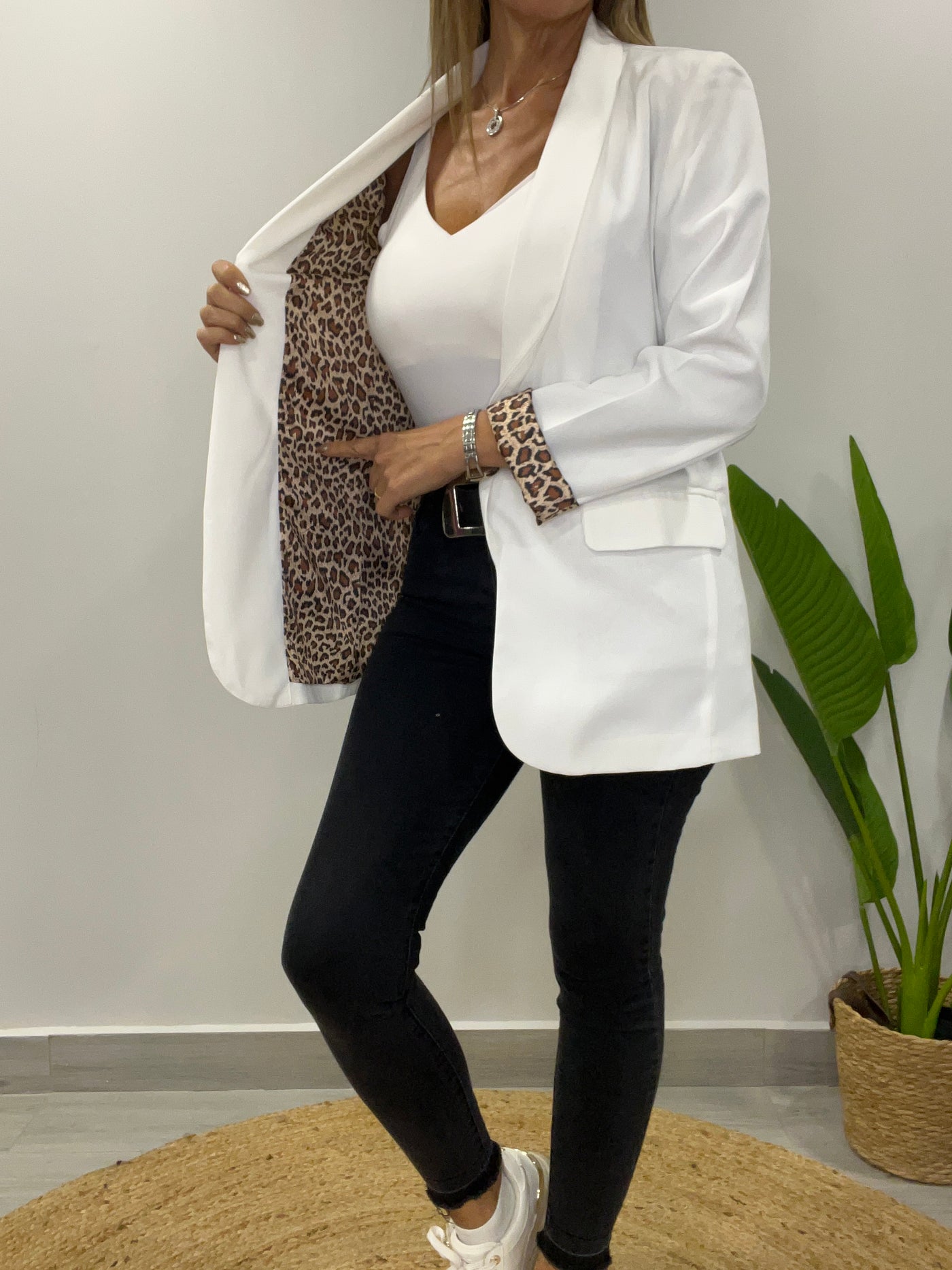 Blazer liso fondo Print Blanco