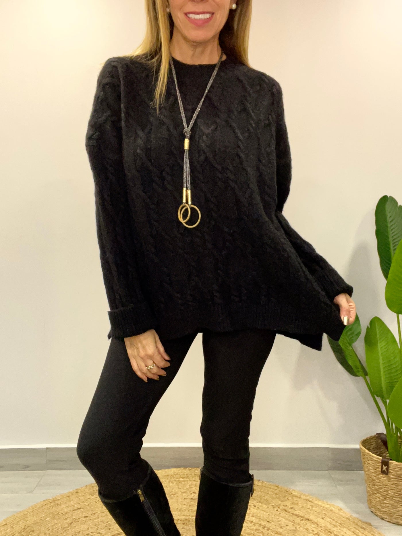 Maxi Sweater Lana espiral negro