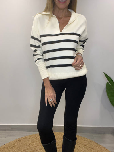 Sweater Rayas Crema