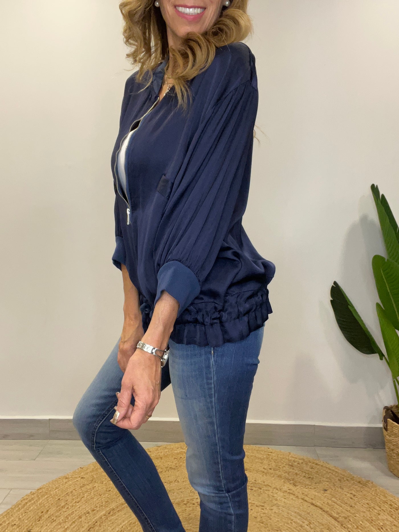 Bomber Italiano Viscoseda long Azul marino