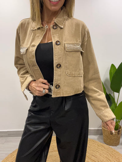 Chaqueta corta mezclilla Circón Beige