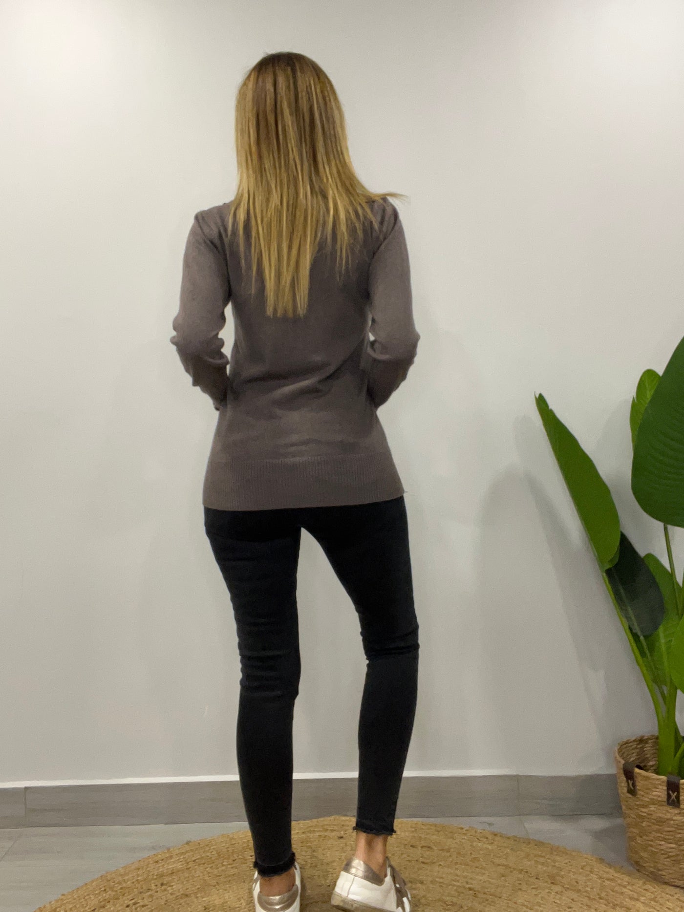Sweater cuello lentejuelas Taupe