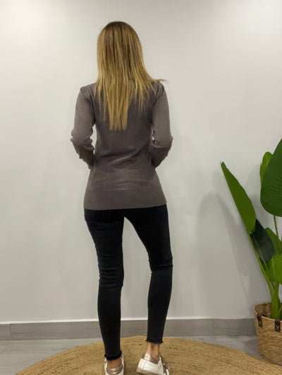 Sweater cuello lentejuelas Taupe