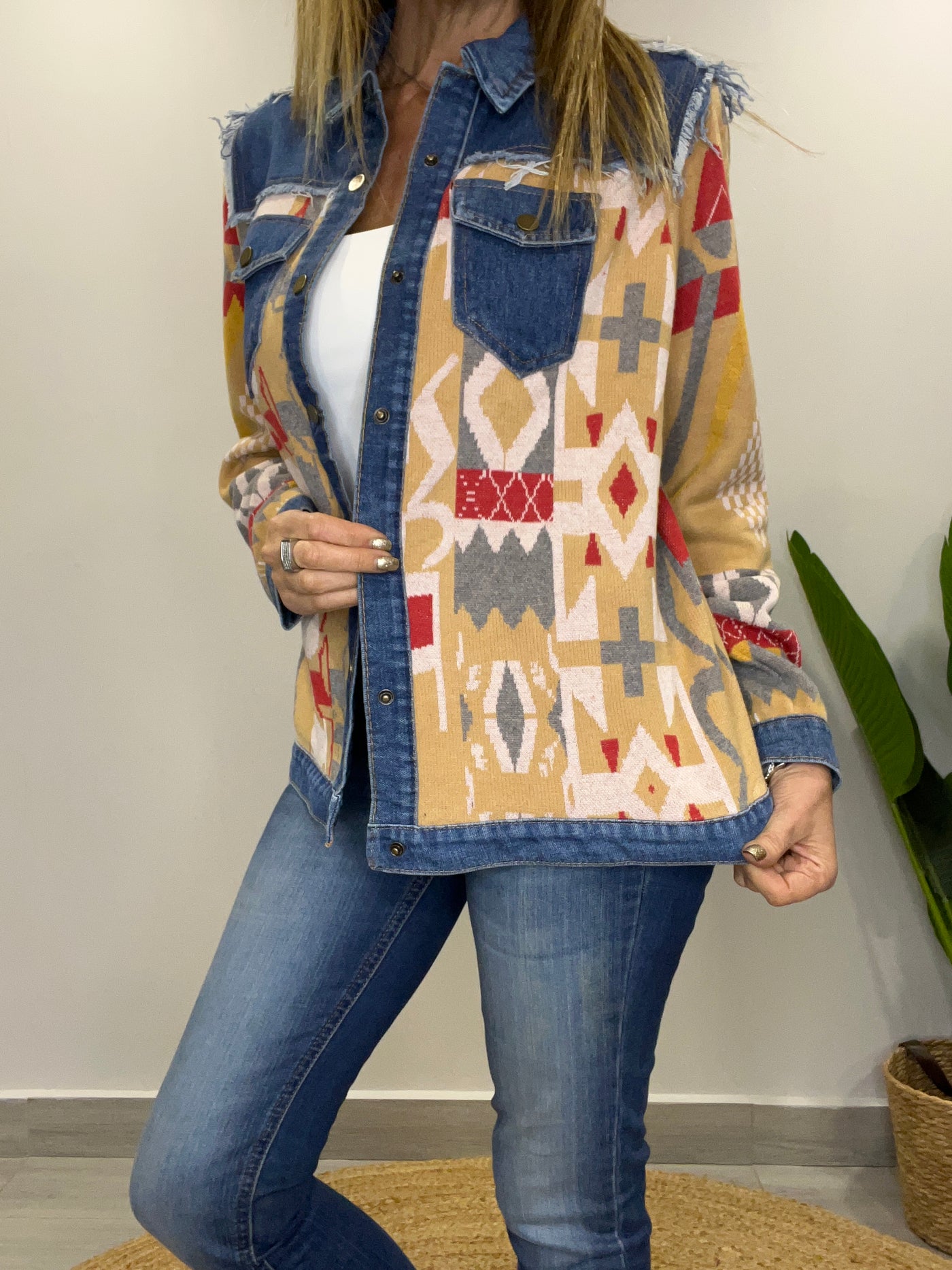 Chaqueta tejida Sinigual mostaza