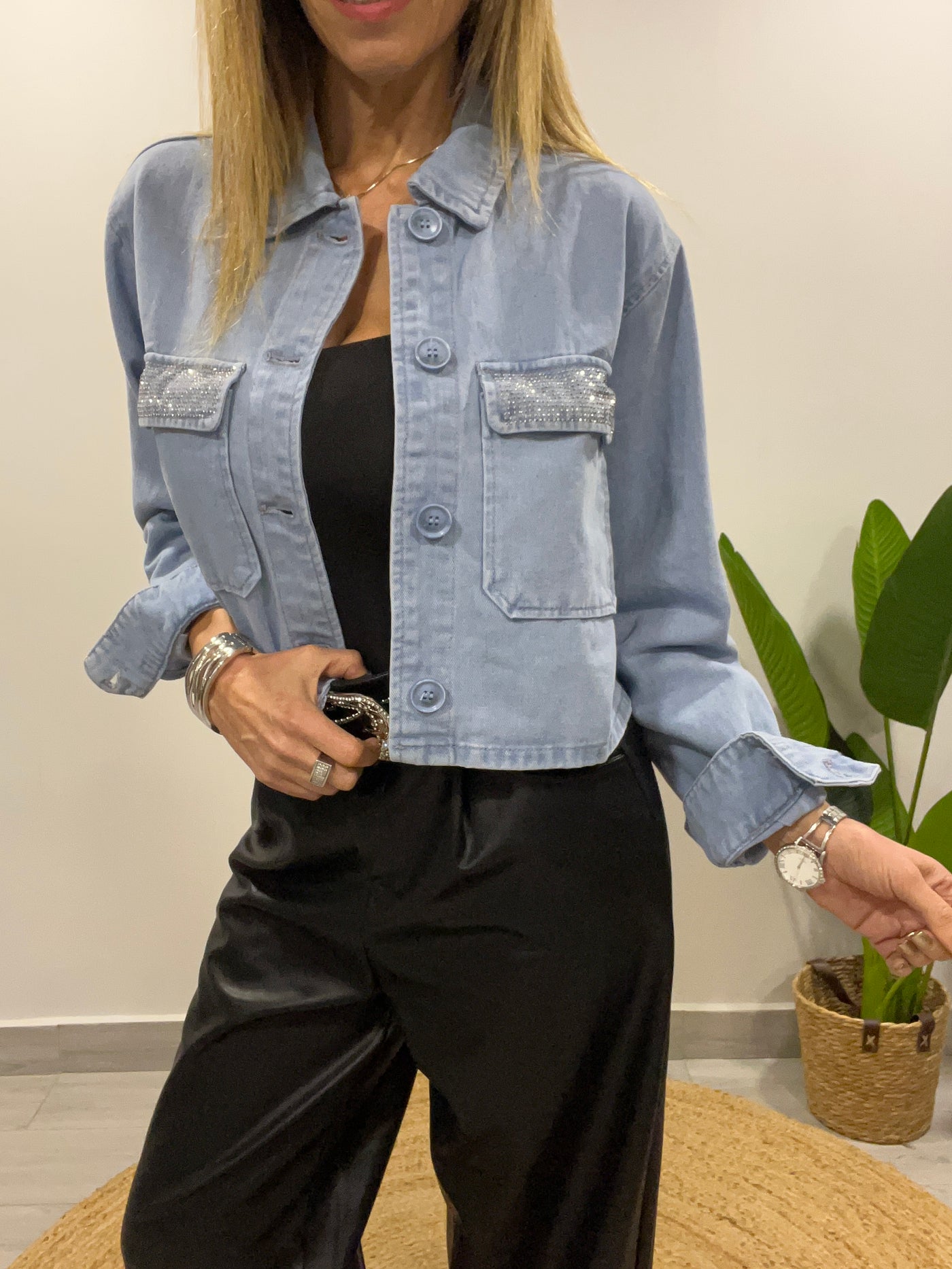 Chaqueta corta mezclilla Circón celeste
