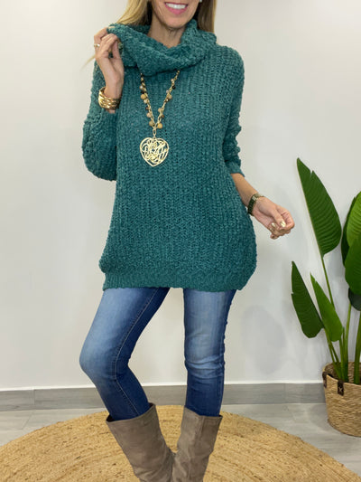 Sweater Buclé Cuello Petróleo