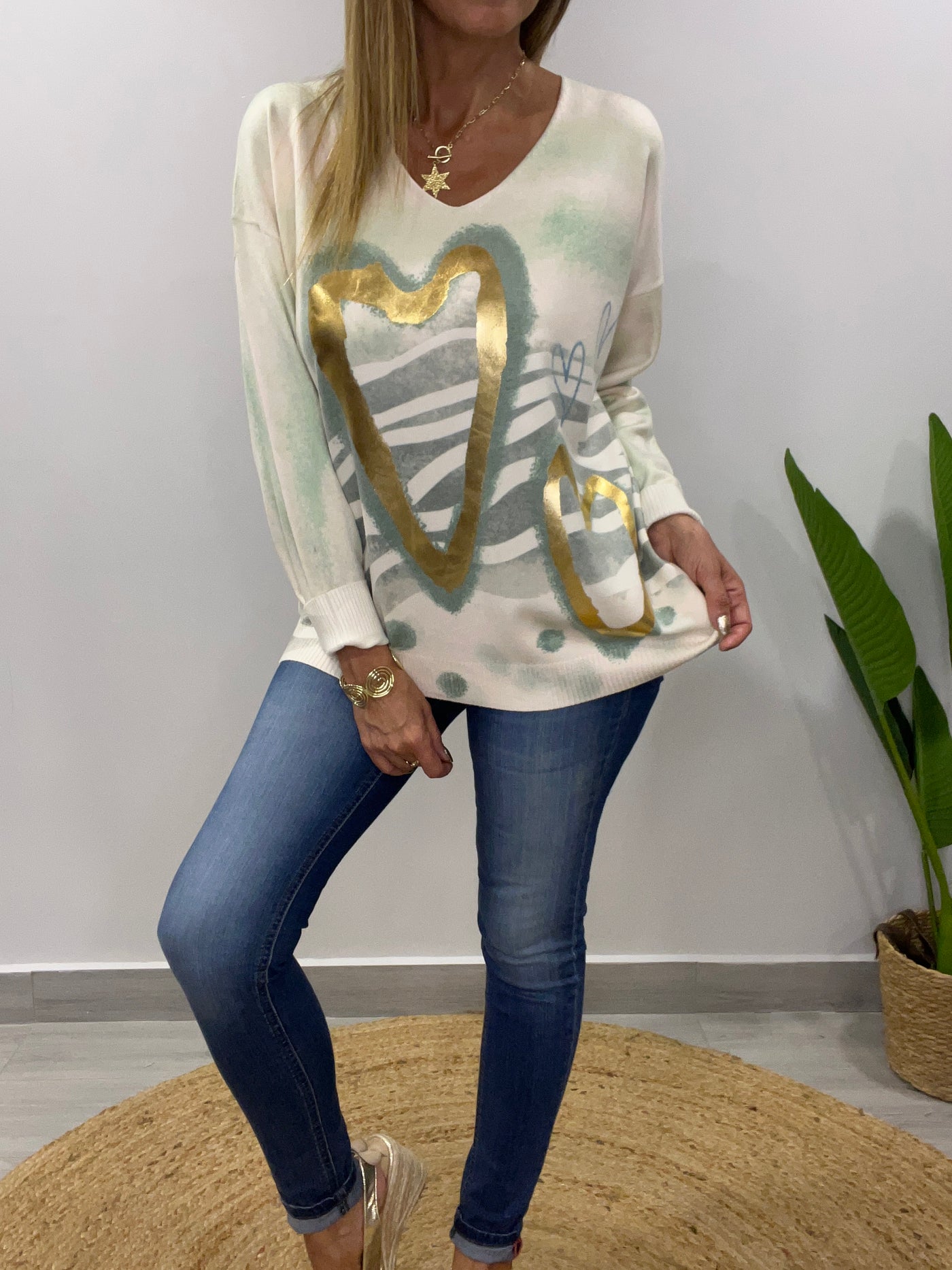 Sweater Italiano corazón verde