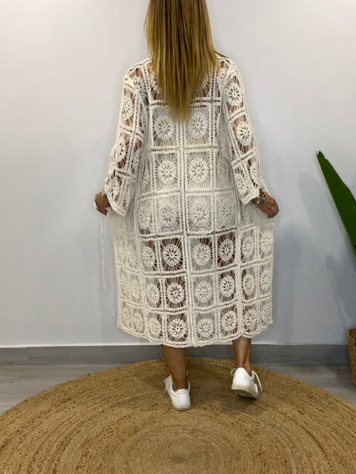 Tapado largo Macramé Leti Beige