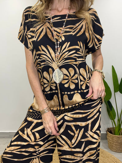 Conjunto Tahití negro/camel (2 piezas)