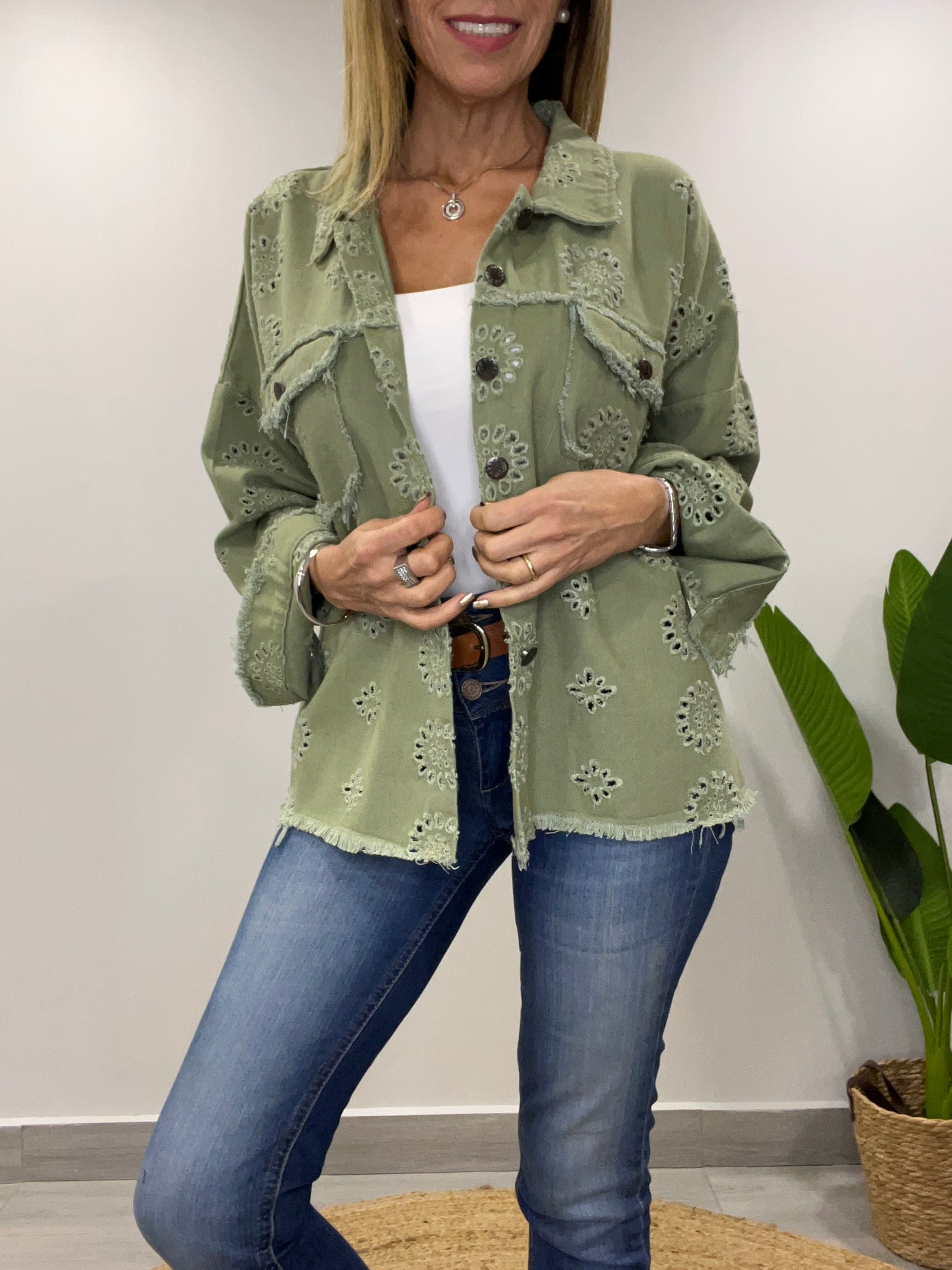 Chaqueta mezclilla Broderie Blondi oliva