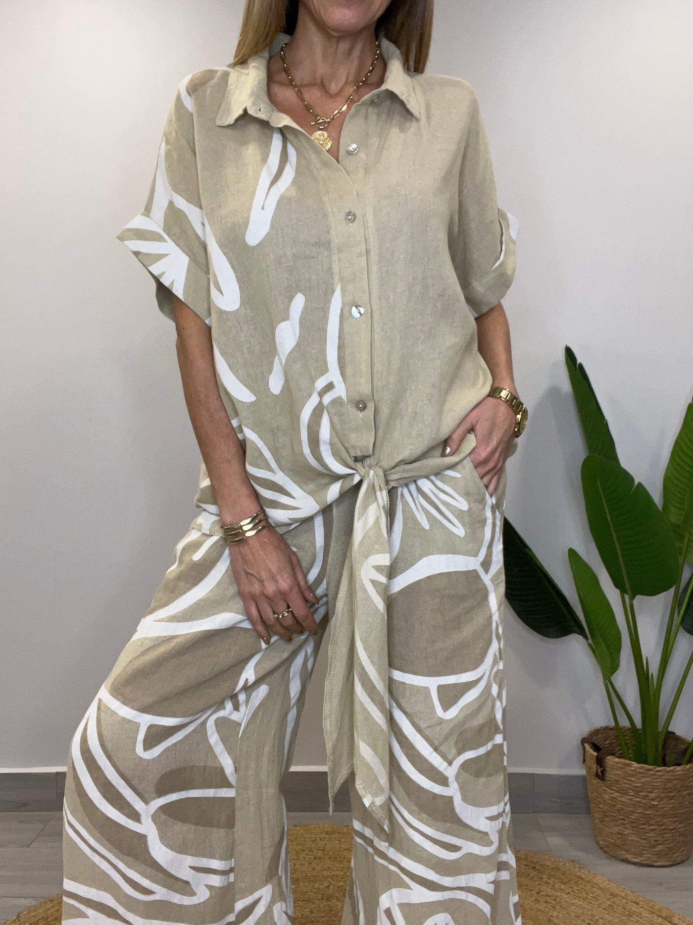 Conjunto Lino Italiano Nassau Beige