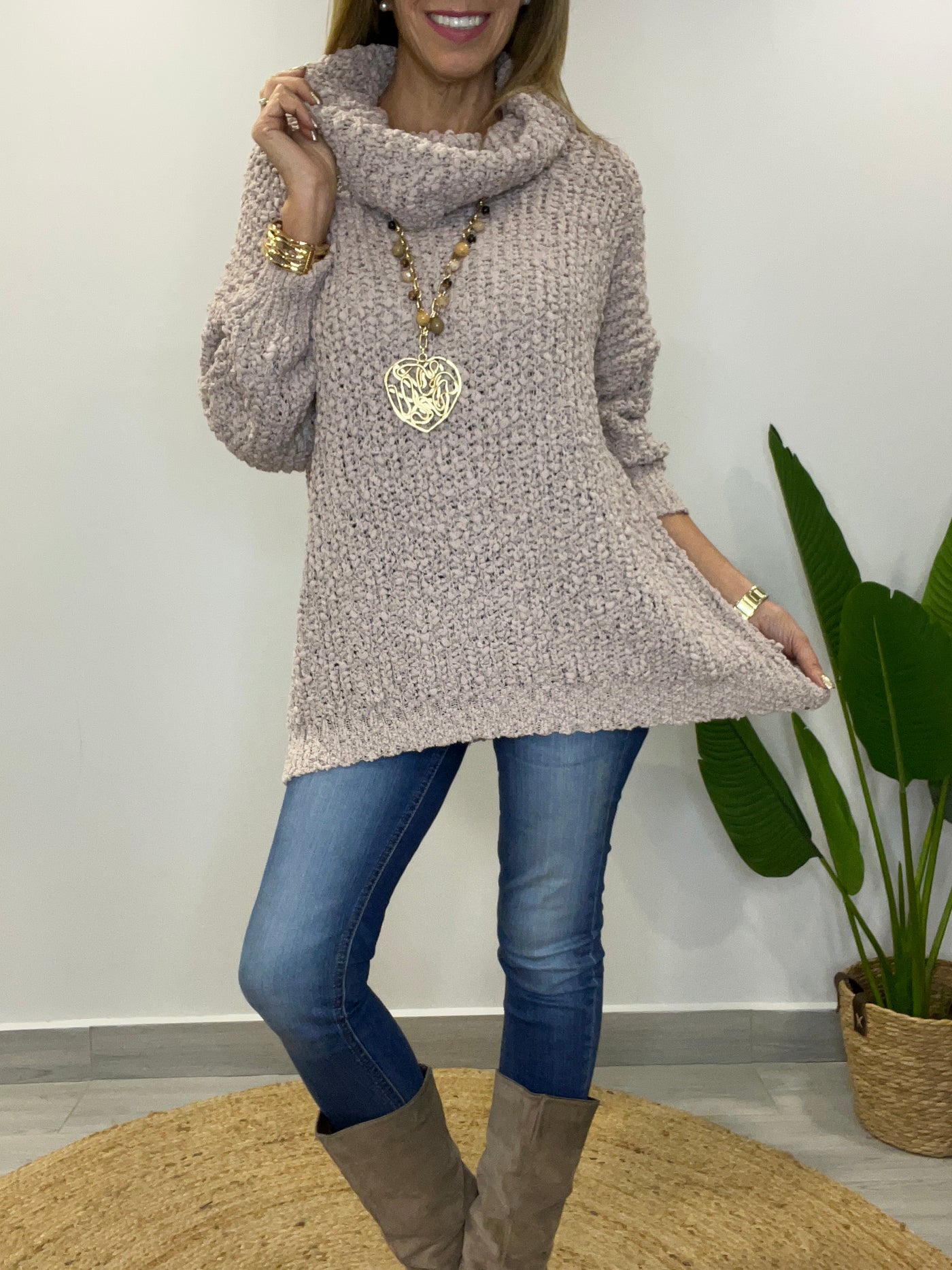 Sweater Buclé Cuello Arena