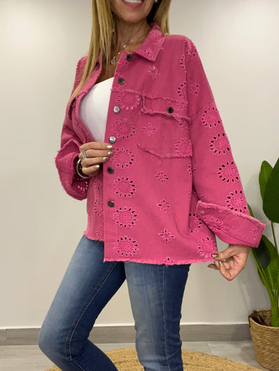 Chaqueta mezclilla Broderie  Blondi Fucsia