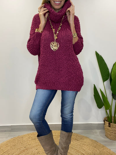 Sweater Buclé Cuello Cherry