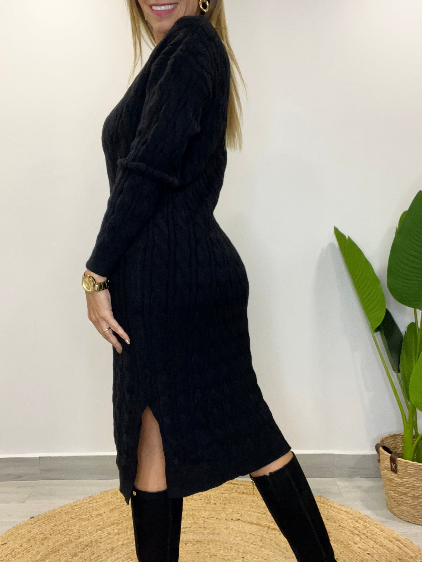Vestido Lanilla trenzada negro