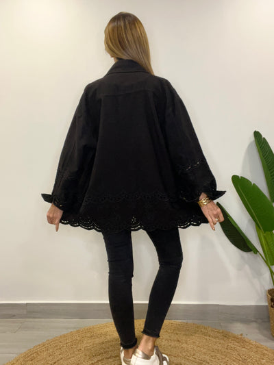 Chaqueta mezclilla/broderie Romántica Negra