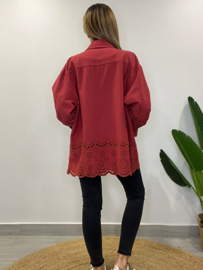 Chaqueta mezclilla/broderie Romántica Cherry