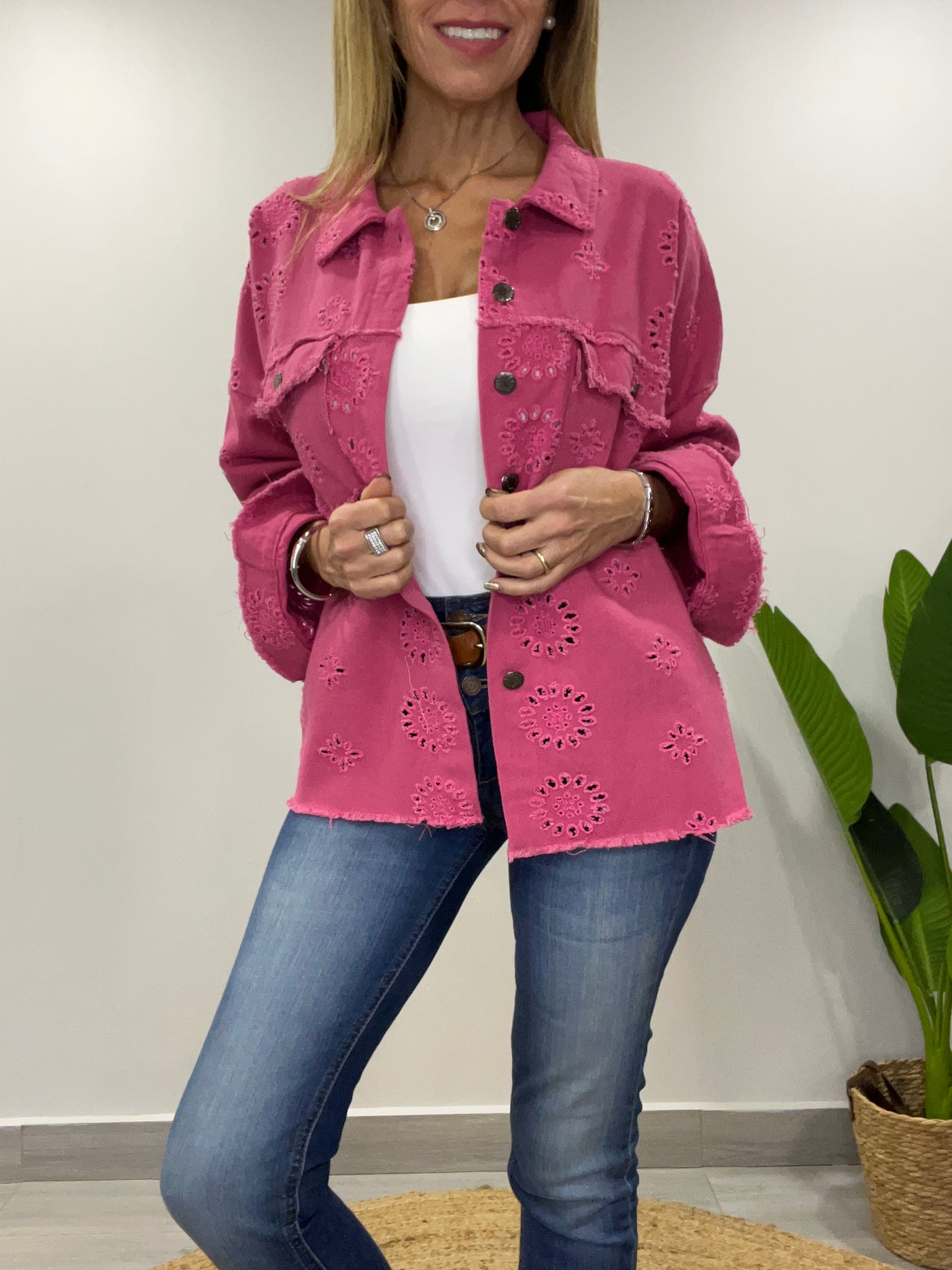 Chaqueta mezclilla Broderie  Blondi Fucsia