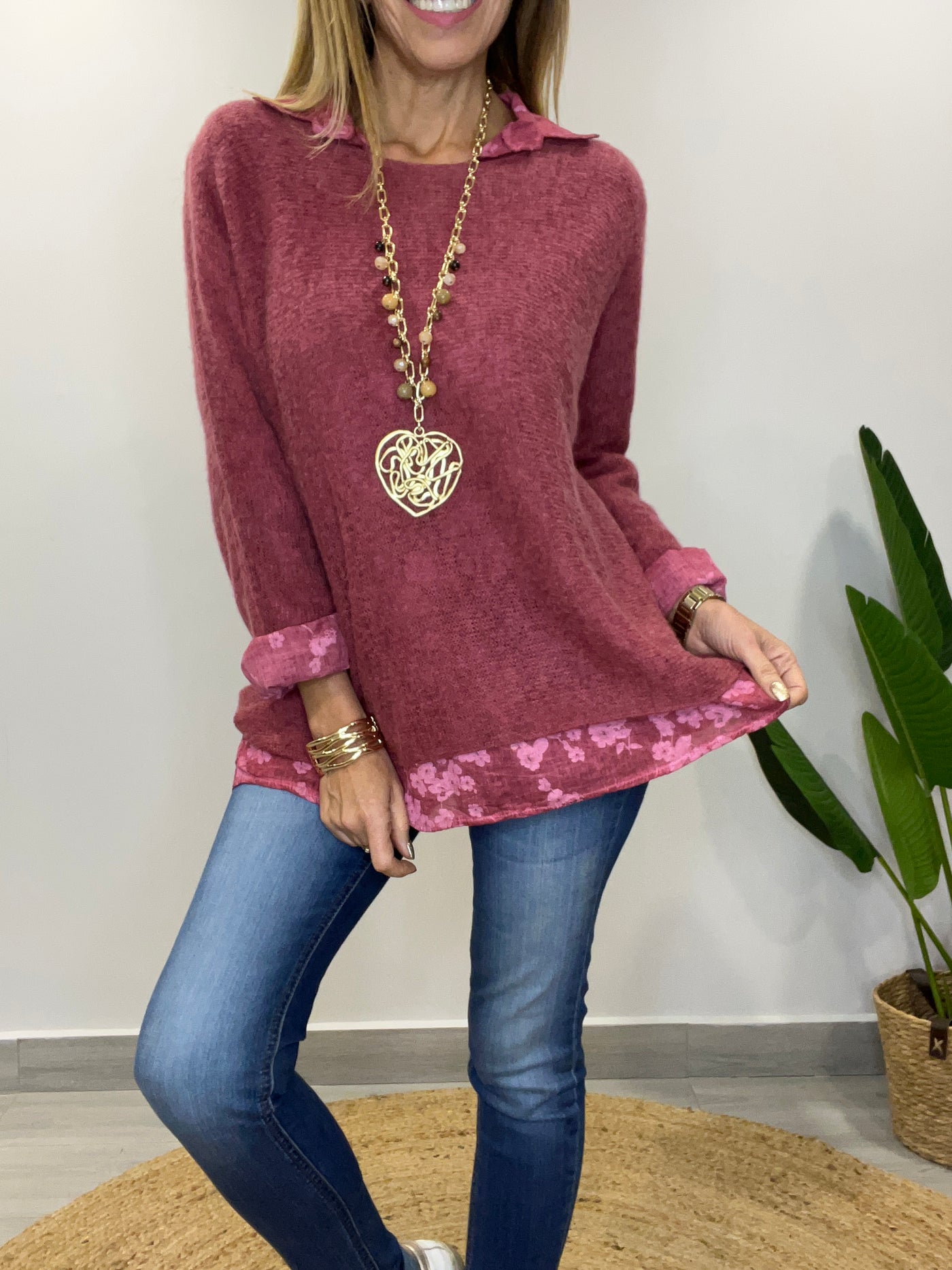 Sweater Italiano cachemira y camisa vino
